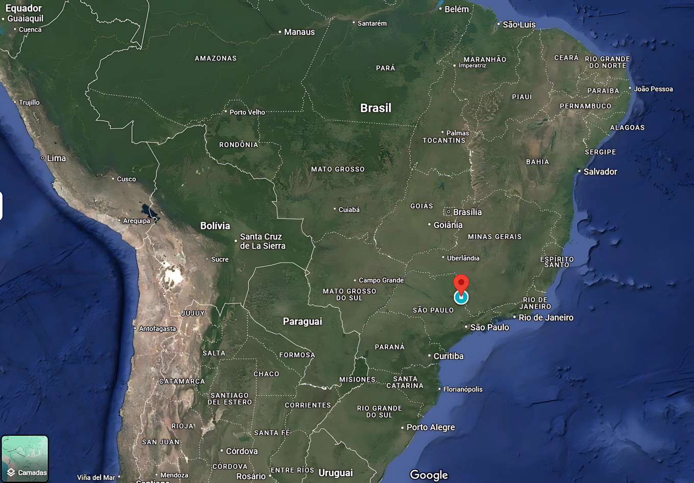 Mapa com a localização de Mococa
